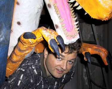 Mounting the Velociraptor Prop at the Haunted House