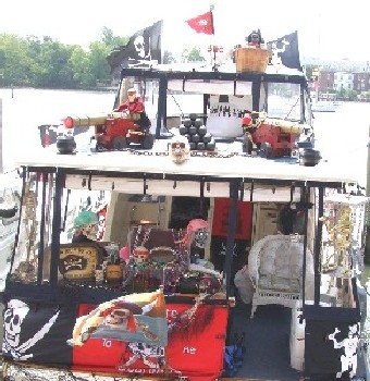 Another decorated party boat at the dock