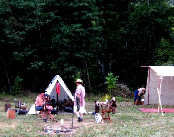 Folks setting up camp