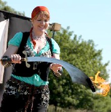 Rebecca Potts Vogel with a fiery scimitar