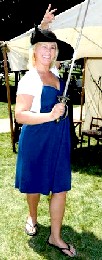 Woman in blue dress with sword