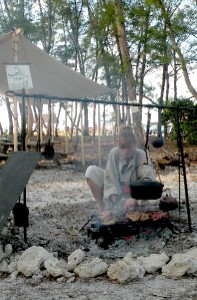 Lady C cooking over the Hide fire