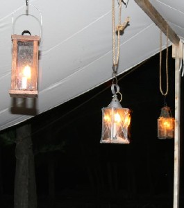 Lanterns hanging from tent roof